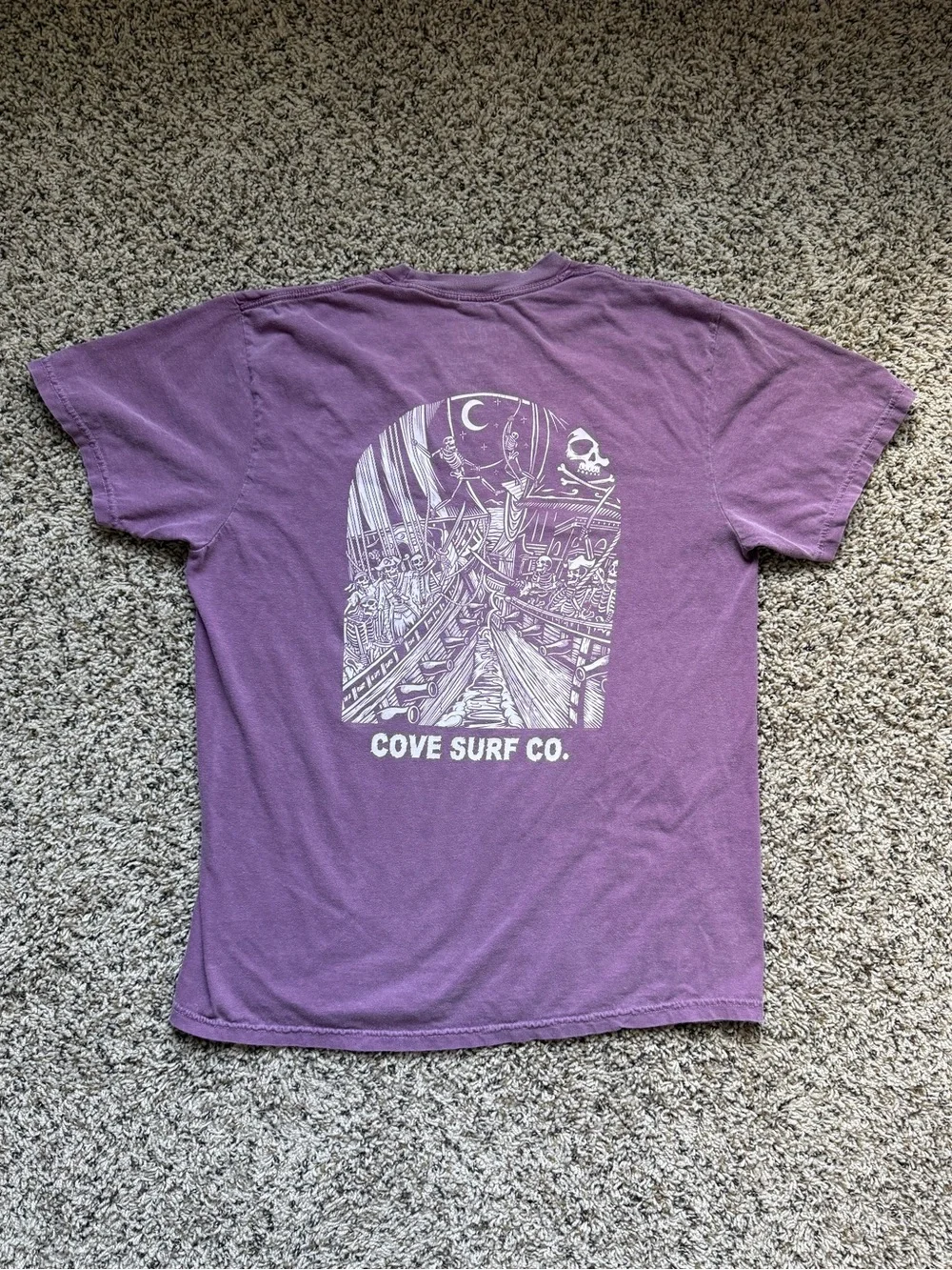 Cove Surf Co Men's Large Purple Pirate Party Skeleton Graphic T-Shirt Made In US